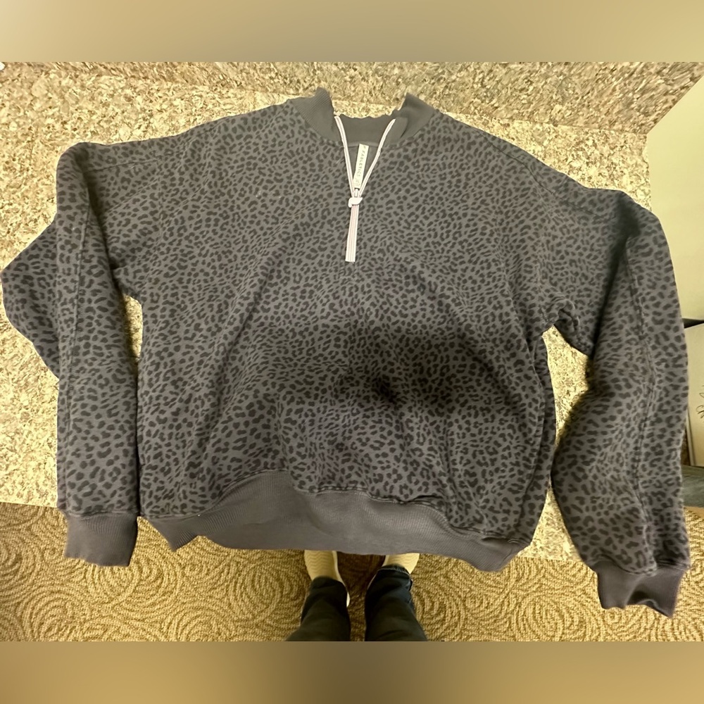 Fabletics Sweatshirt Womens Extra Large Coal Black Forever Fleece Leopard Lined